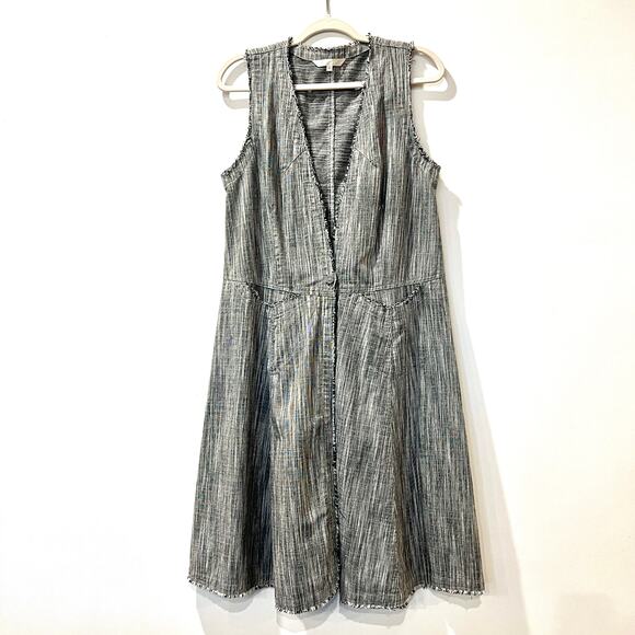 Kleën Linen Cotton Blend Sleeveless V Neck Dress Small Grey White Cottagecore - Picture 1 of 8